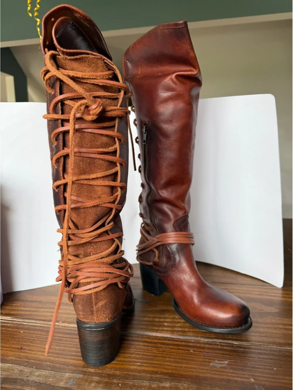 Freebird Coal Cognac Leather Lace-Up Boots Size 8